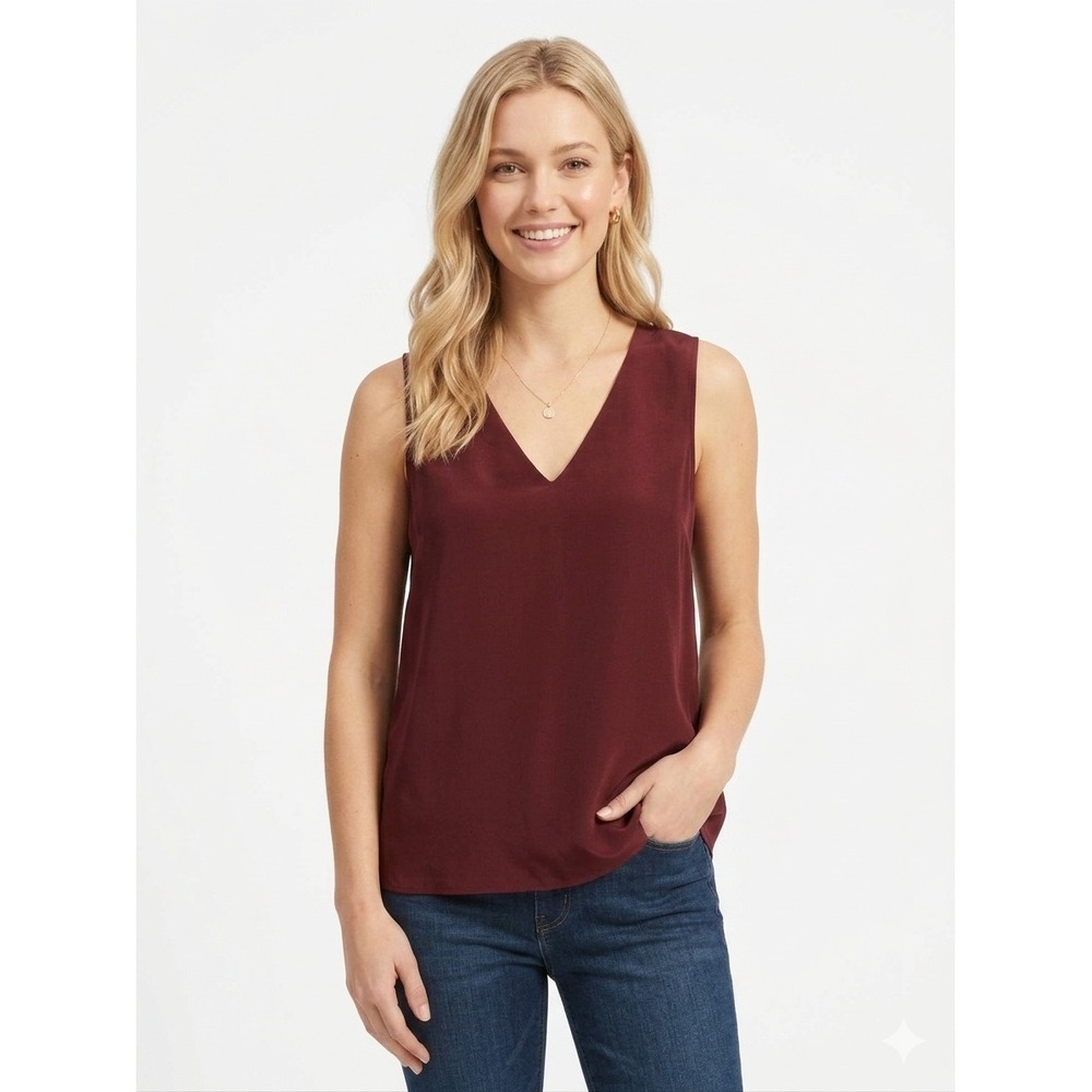 Everlane Clean Silk V-Neck Tank Top Burgundy Wine Sleeveless Blouse Size 2
